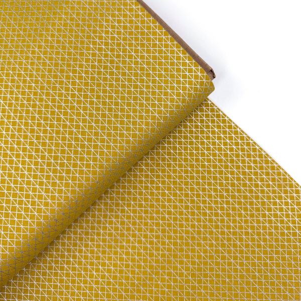 ST10183 Unelastische Webware gold mit silbermetallischem Karomuster als Meterware aus 100% Baumwolle